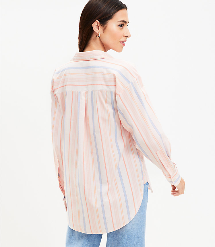 Petite Striped Cotton Blend Oversized Shirt image number 2