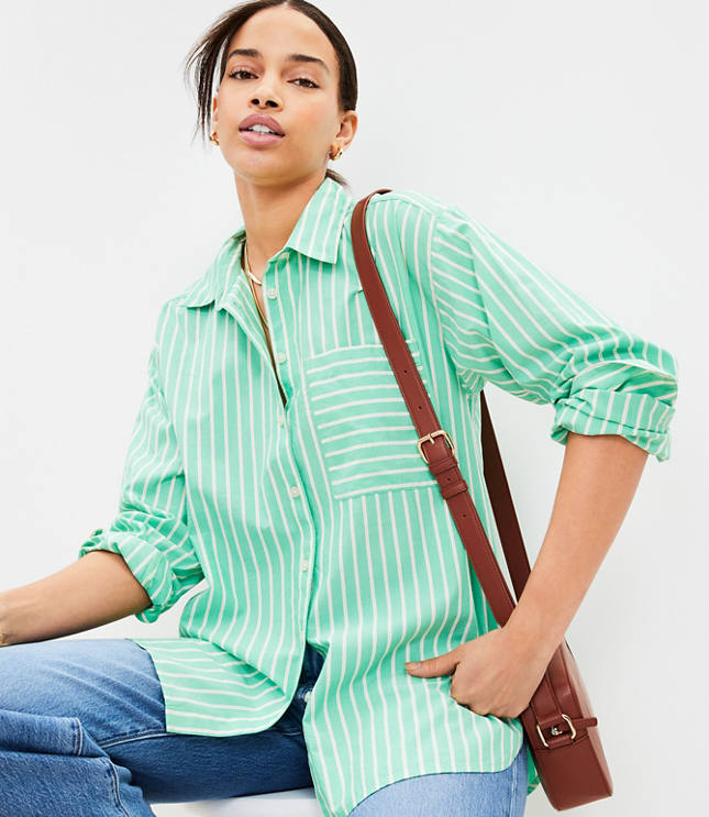 Striped Poplin Belted Pocket Shirtdress