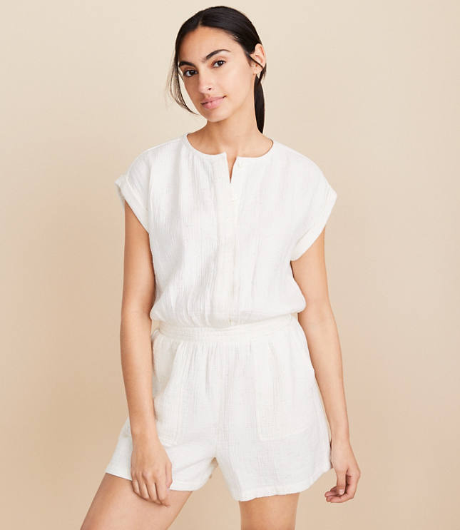 LOFT Beach Smocked Knit Jumpsuit