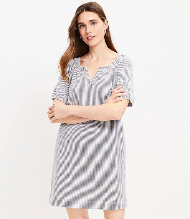 Petite Jacquard Button V-Neck Swing Dress