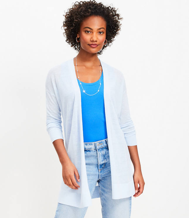 Slub Long Open Cardigan - Rainwashed Blue