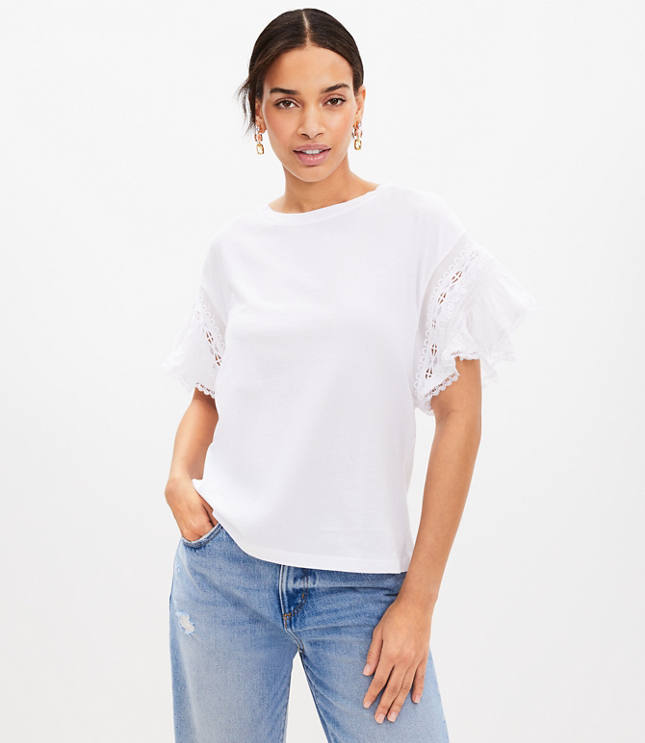 Pointelle Ribbed Ruffle Top