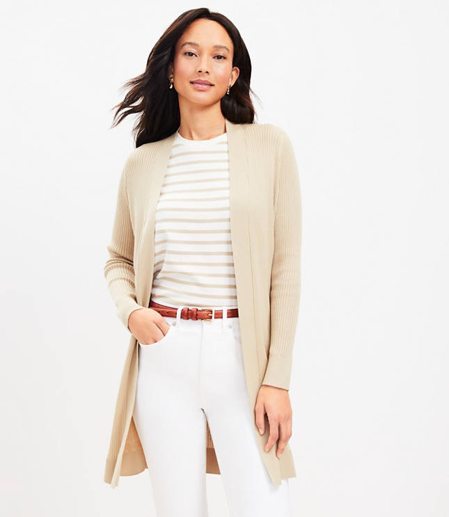 Petite Ribbed Open Cardigan