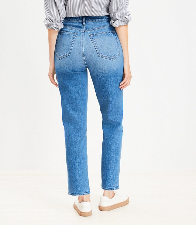 Petite Curvy High Rise Straight Jeans in Vintage Mid Indigo Wash