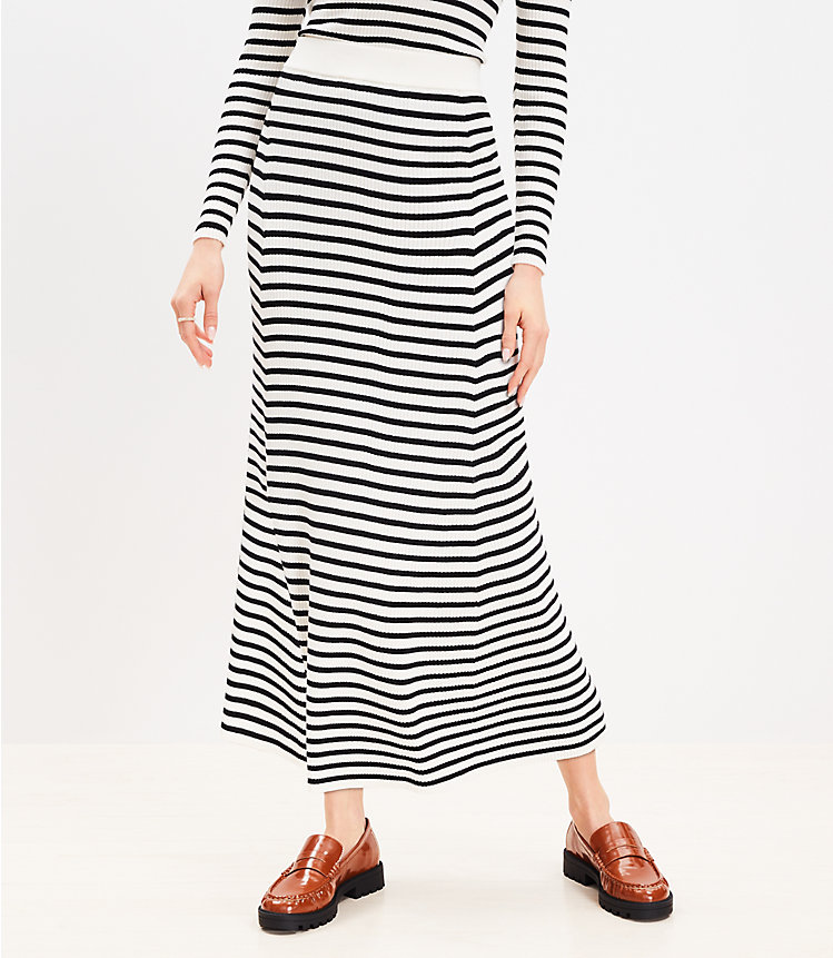 Petite Stripe Ribbed Midi Sweater Skirt image number 1
