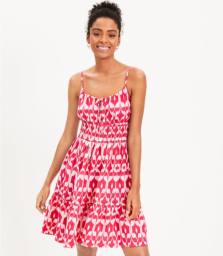 Petite LOFT Beach Ikat Strappy Smocked Tiered Dress image number 0