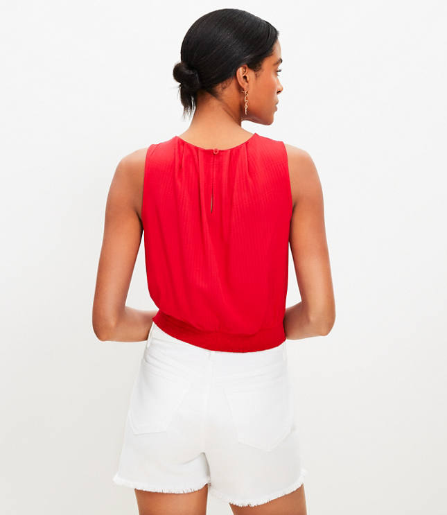 Pleated Tie Waist Bubble Tank Top