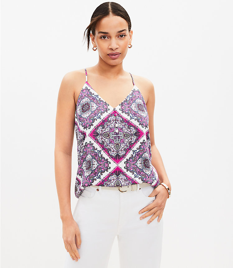 Petite Geo Covered Button Strappy Cami image number 0