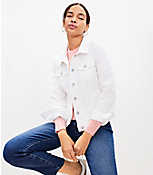 Petite Cropped Denim Trucker Jacket in White carousel Product Image 2