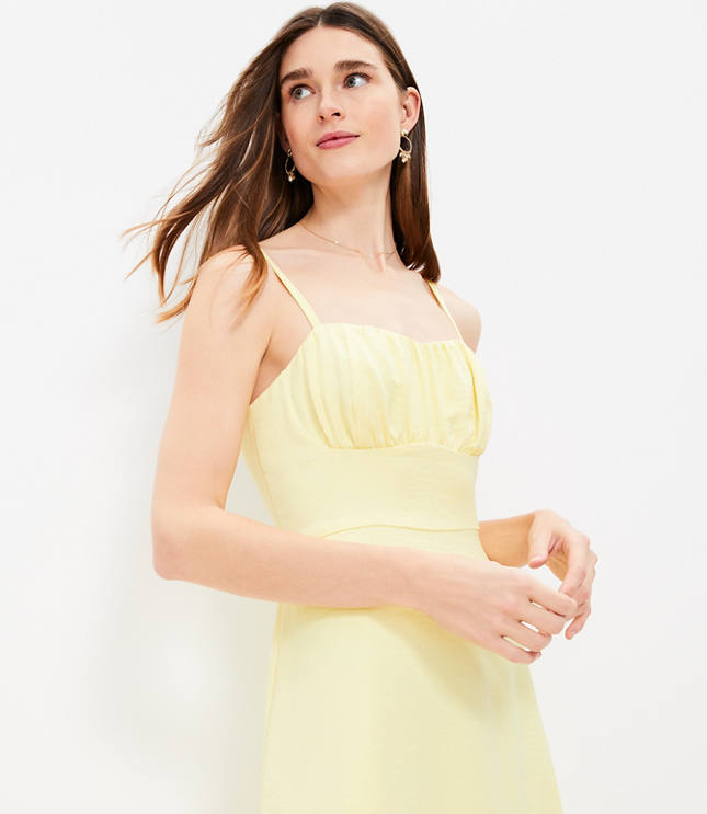 Shirred Sweetheart Neck Midi Dress