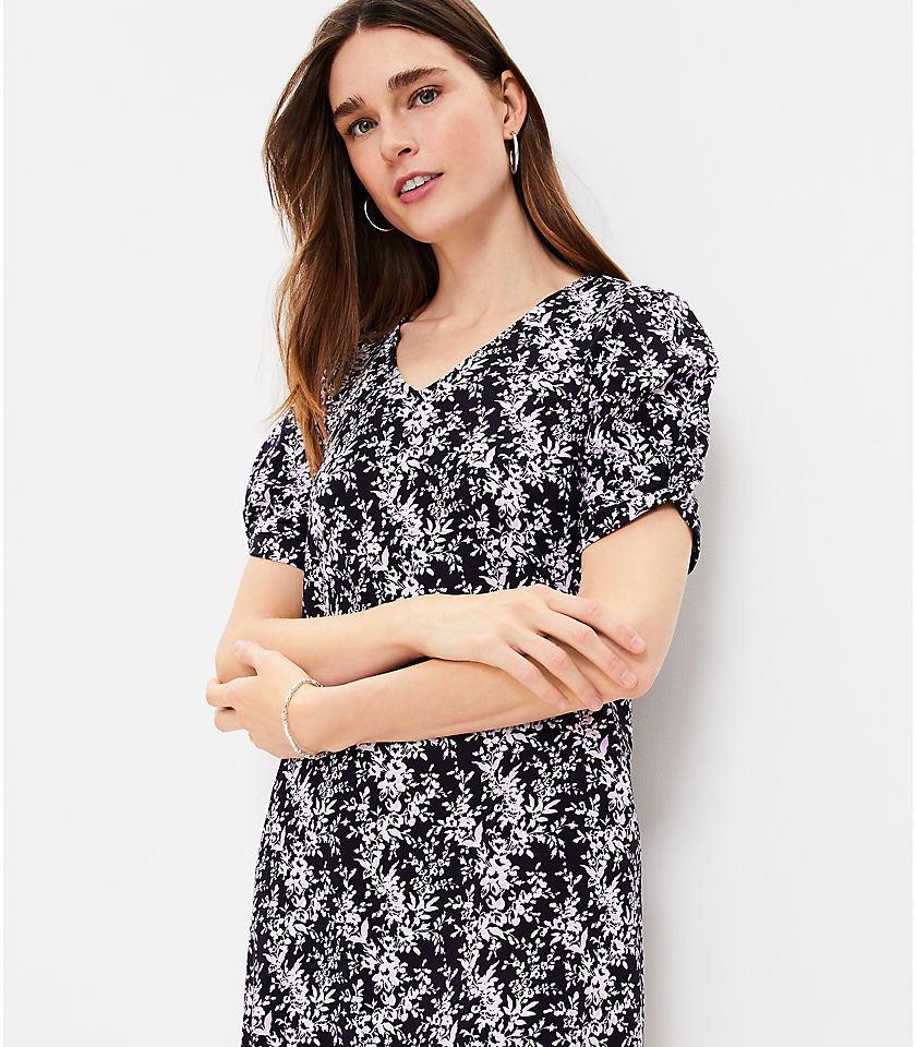 Knotted Puff Sleeve V-Neck Dress