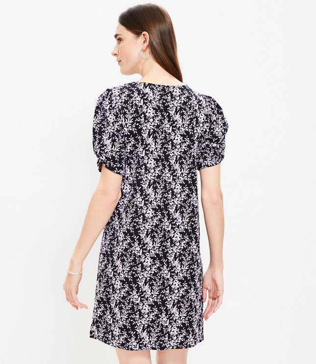 Knotted Puff Sleeve V-Neck Dress