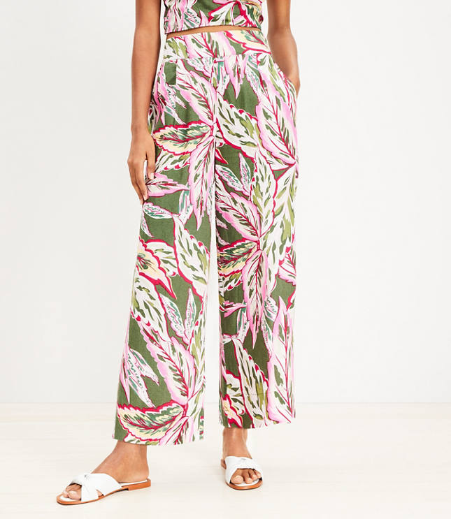 Palm print outlet wide leg trousers