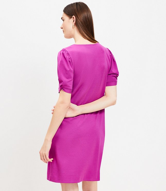 Knotted Puff Sleeve V-Neck Dress
