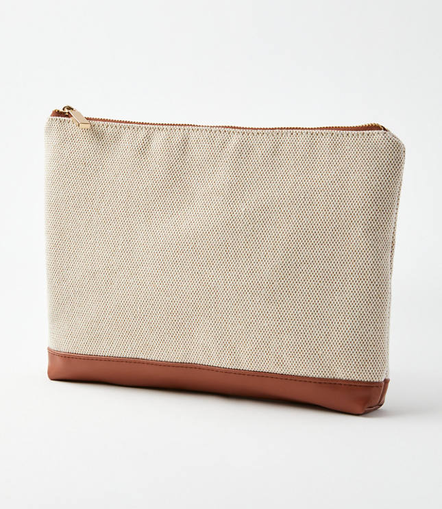 Faux Leather & Canvas Pouch