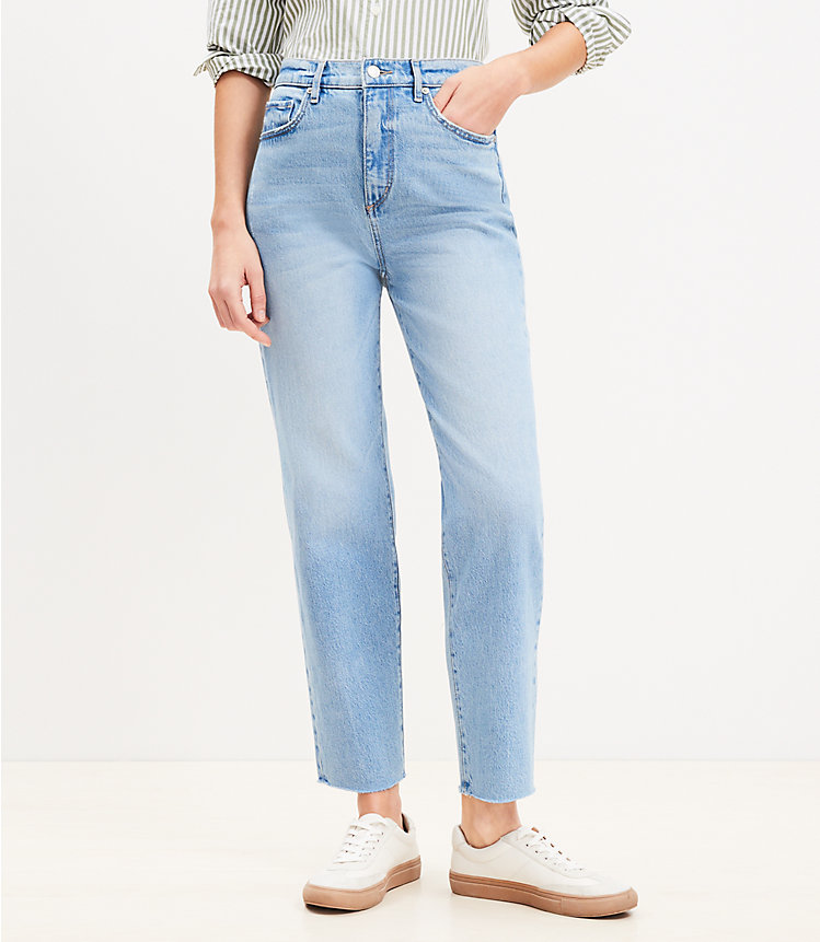 Petite Curvy High Rise Straight Jeans in Classic Mid Wash image number 0
