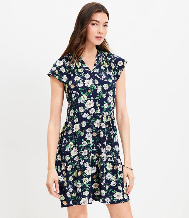 Petite Floral Flutter Tiered Swing Dress