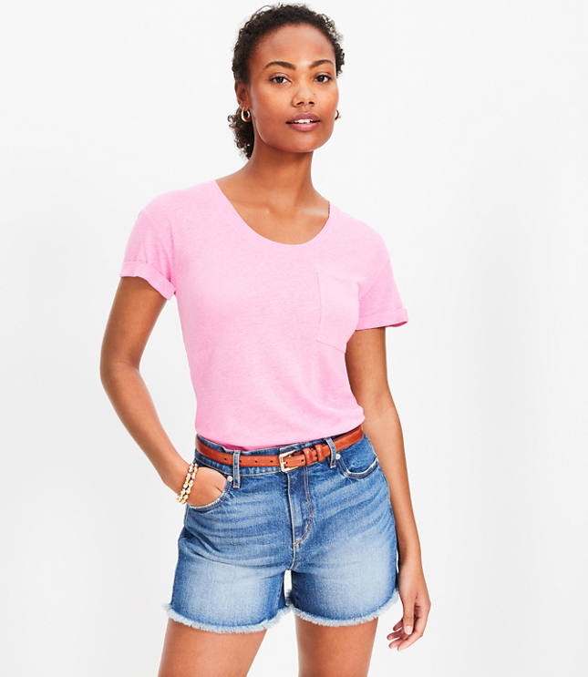 Petite Shirttail Linen Pocket Tee