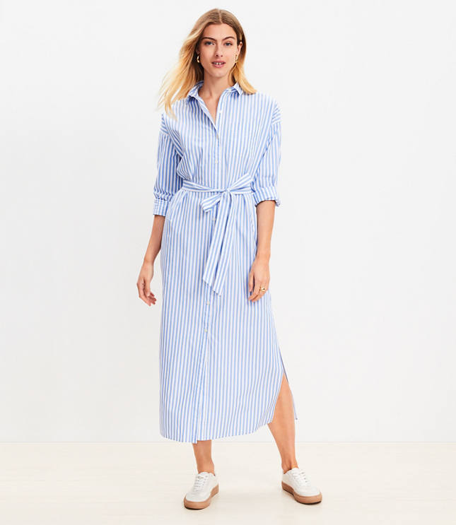 Striped Poplin Belted Pocket Shirtdress