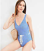 LOFT Beach Gingham Rope Tie Waist One Piece Swimsuit carousel Product Image 1