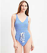 LOFT Beach Gingham Rope Tie Waist One Piece Swimsuit carousel Product Image 2