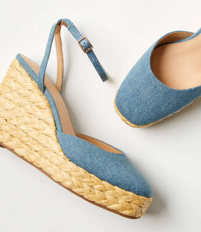 Chambray Square Toe Wedge Espadrilles