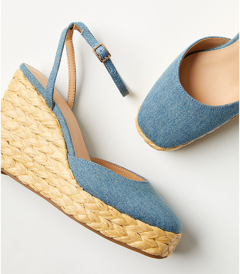 Chambray Square Toe Wedge Espadrilles