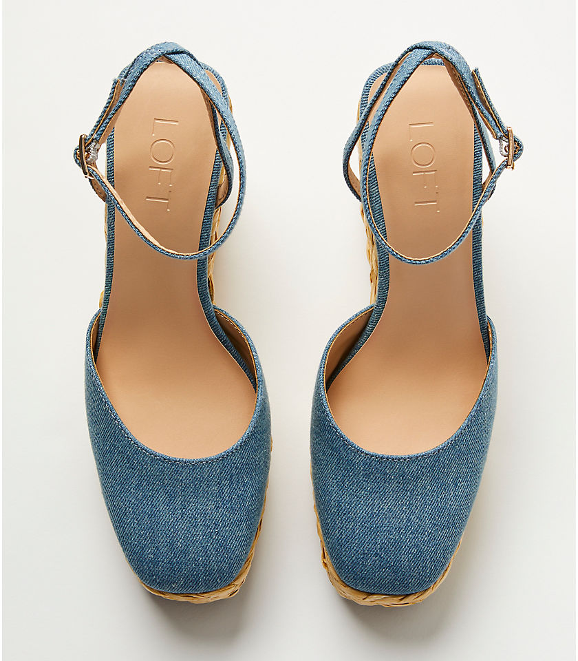 Chambray Square Toe Wedge Espadrilles