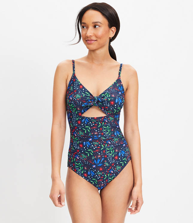 LOFT Beach Tropical Front Tie Keyhole One Piece Swimsuit