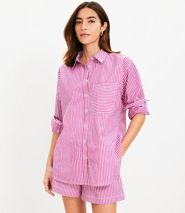 Striped Poplin Oversized Pocket Shirt
