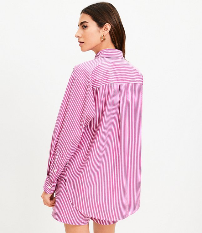 Striped Poplin Oversized Pocket Shirt