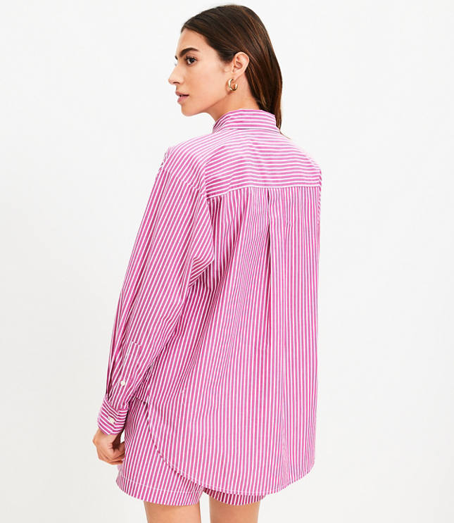 Striped Poplin Oversized Pocket Shirt