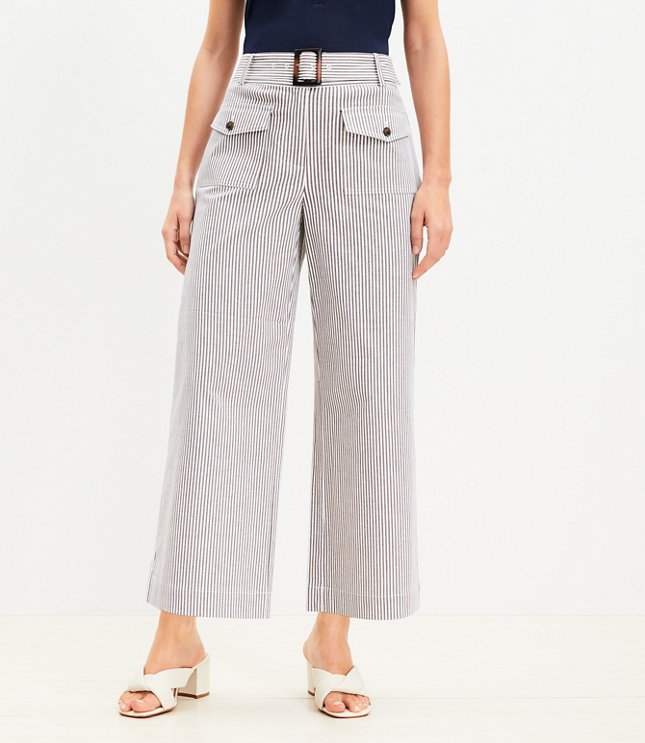 Curvy Horn Buckle Wide Leg Pants in Stripe