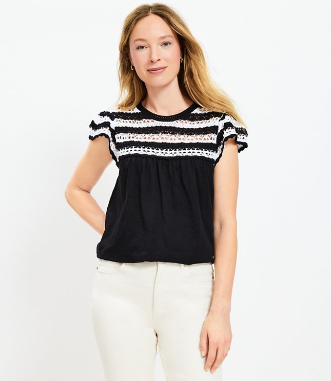 Striped Pleated Cuff Top