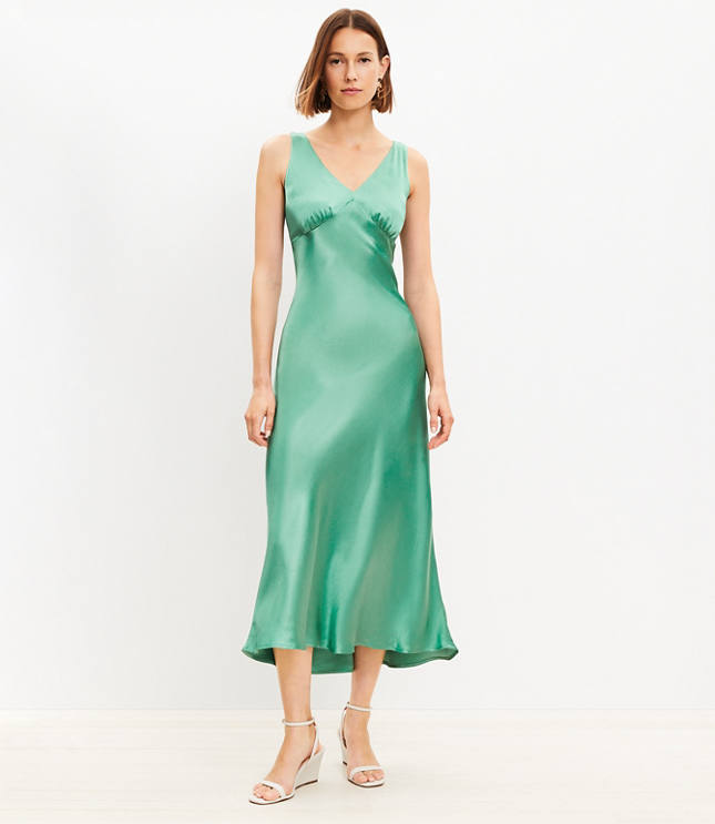 Satin Double V Bias Midi Dress