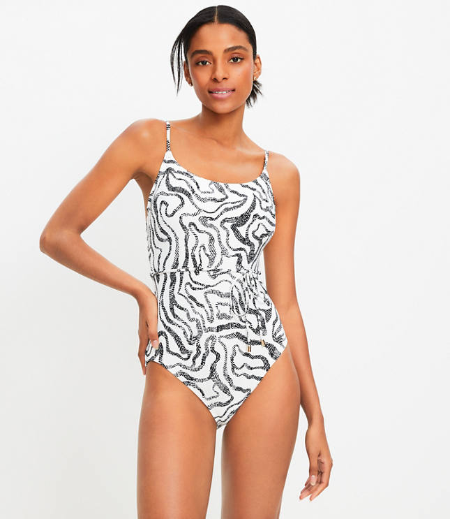 LOFT Beach Ripple Belted One Piece Swimsuit