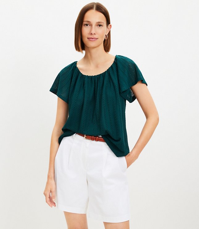 Petite Braided Textured Lace Flutter Sleeve Top
