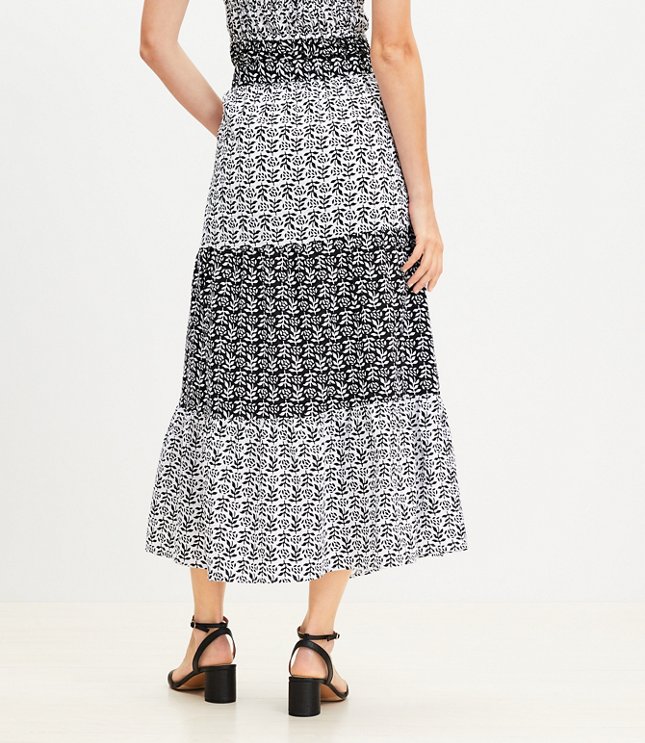 Floral Plaid Tiered Maxi Skirt