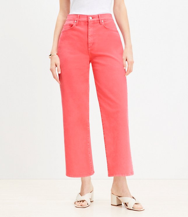 Petite Curvy High Rise Wide Leg Crop Jeans in Fresh Guava