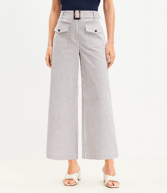 Petite Horn Buckle Wide Leg Pants Stripe