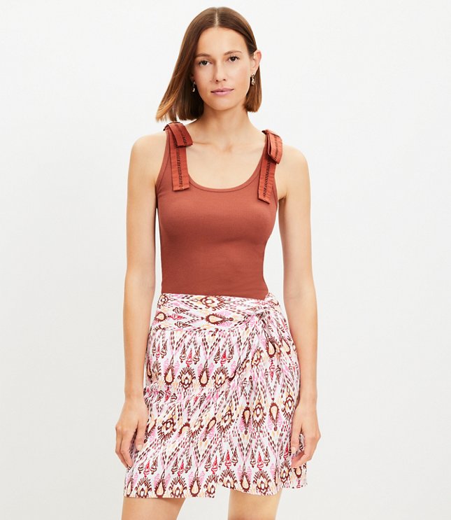 Petite Ikat Linen Blend Twist Sarong Mini Skirt