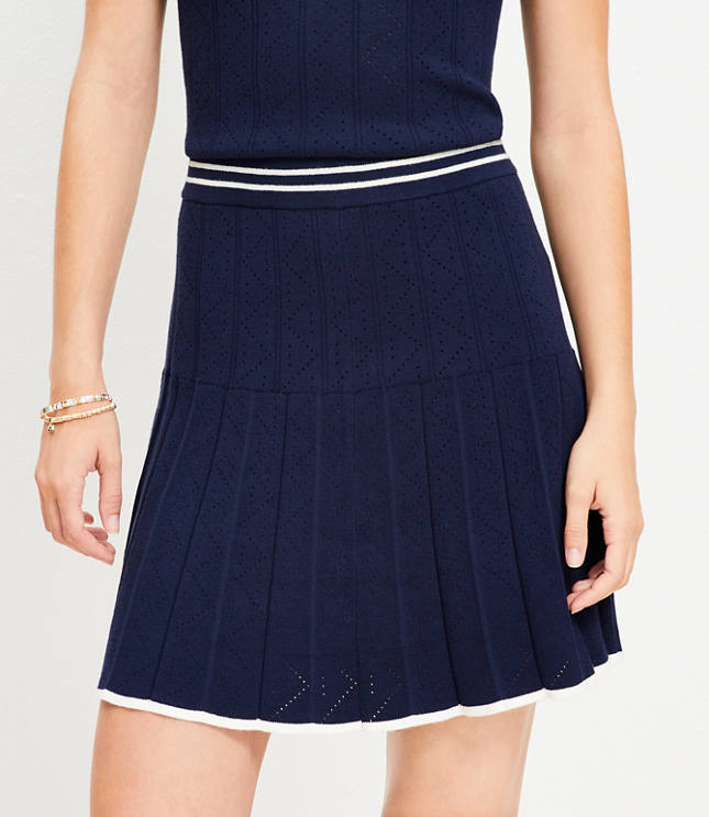 Pointelle Pleated Mini Sweater Skirt - Deep Space Blue