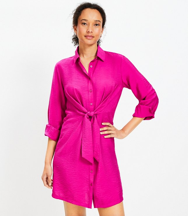 Petite Knot Front Midi Shirtdress