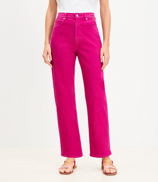 Petite High Rise Straight Jeans in Magenta Sunset