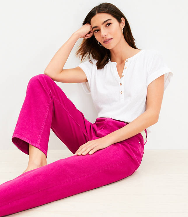 Petite High Rise Straight Jeans in Magenta Sunset