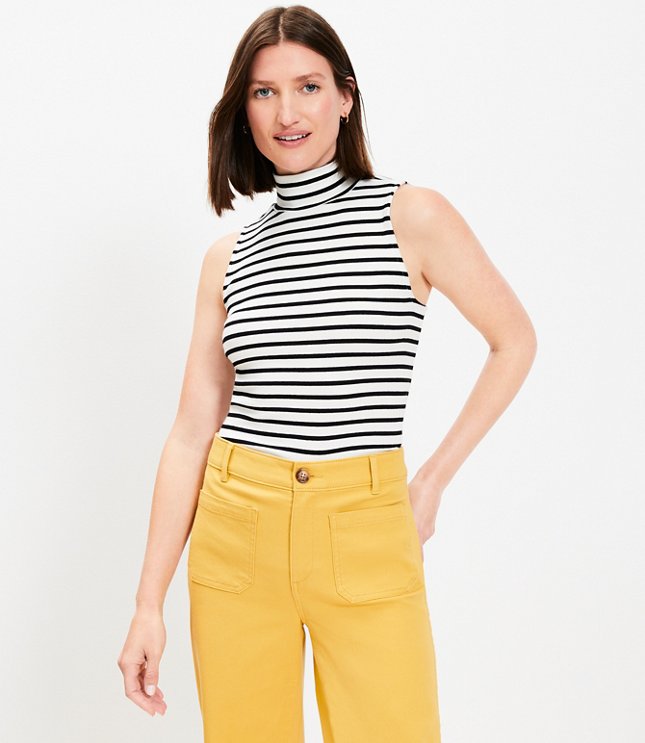 Petite Stripe Mock Neck Perfect Ribbed Tank Top