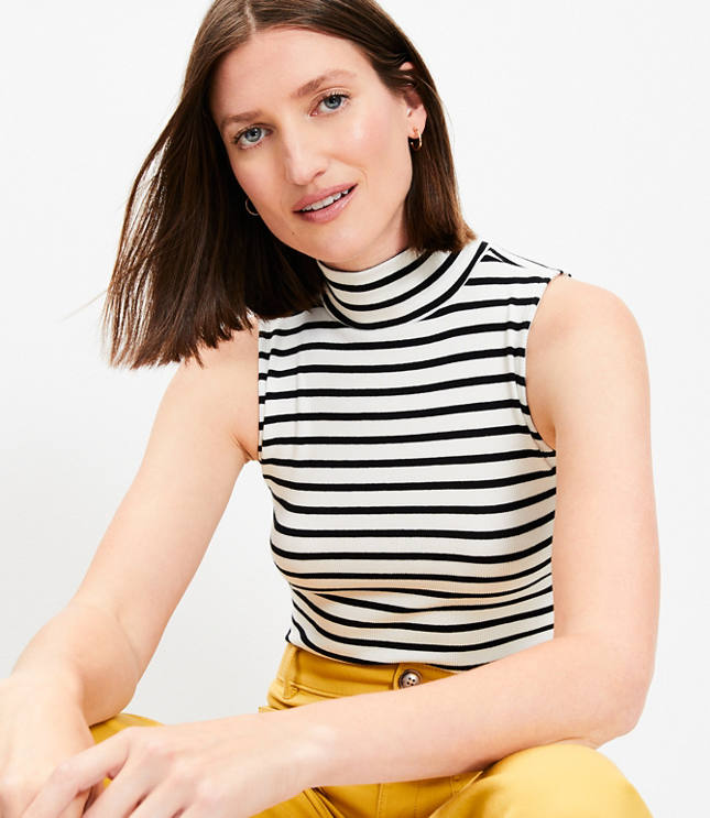 Petite Stripe Mock Neck Perfect Ribbed Tank Top