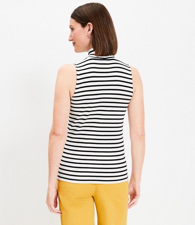 Petite Stripe Mock Neck Perfect Ribbed Tank Top