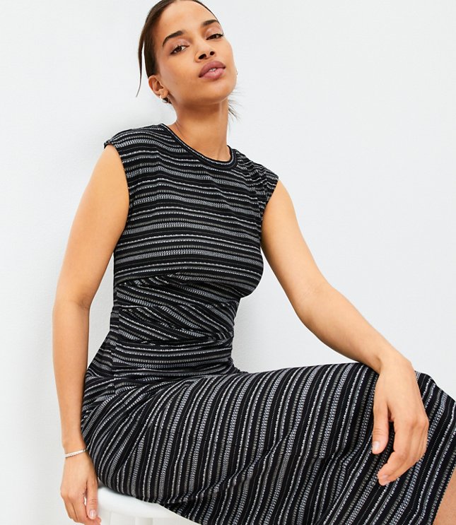 Striped Ruched Muscle Tee Midi Dress