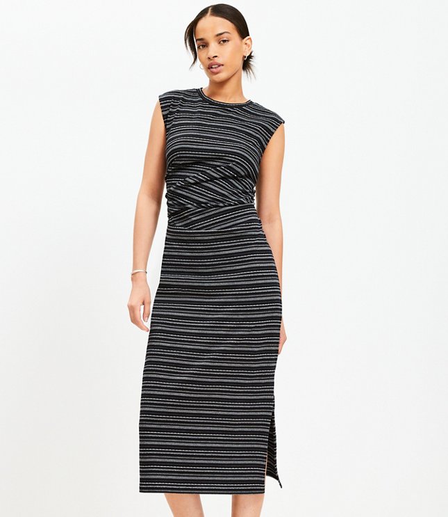 Striped Ruched Muscle Tee Midi Dress
